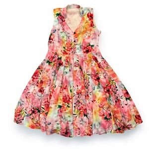 Fit & Flare M sleeveless side zip fabric faux button lined swing skirt dress